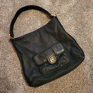 Michael Michael Kors Black Leather Pushlock Hobo Shoulder Bag